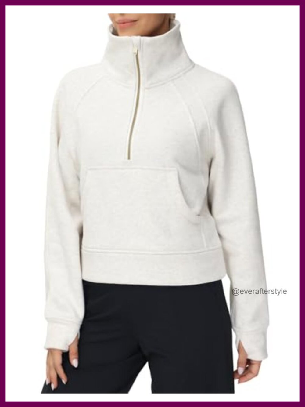 Women's Half Zip Fleece Crop Sweatshirt with Kangaroo Pocket